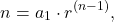 \[\a_n = a_1 \cdot r^{(n-1)},\]
