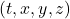 (t, x, y, z)