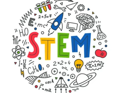 The word stem is doodled in a circle for STEM Education.