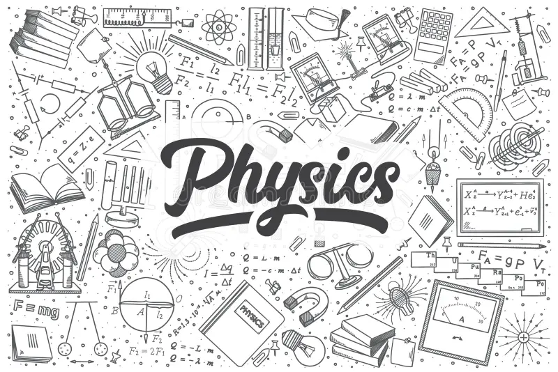 The word physics is surrounded by various objects in this STEM Magazine.