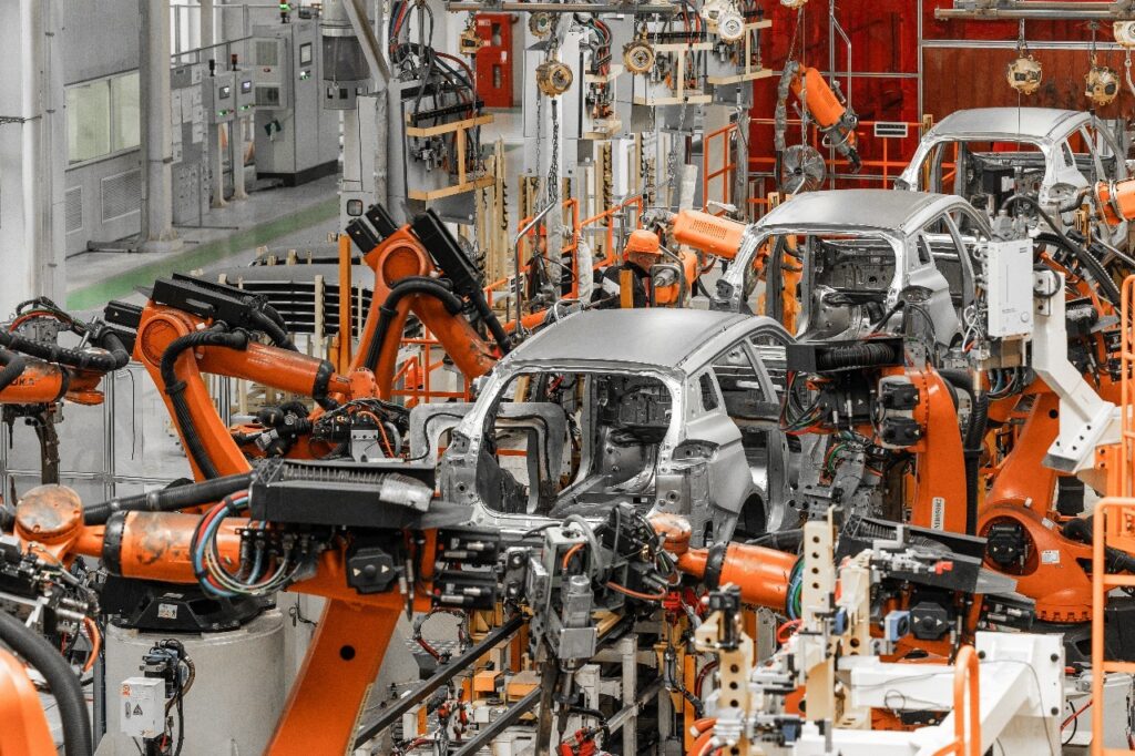 Production line up in a big Automobile Manufacturing factory
