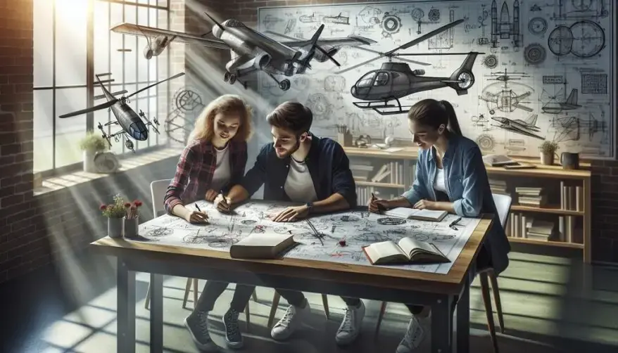 group of students studying aerospace engineering