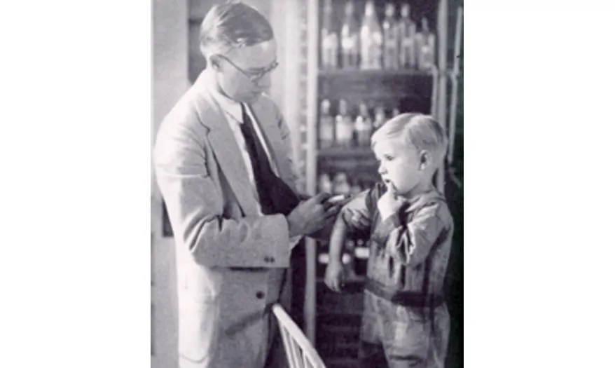 Historical illustration of rabies vaccine treatment