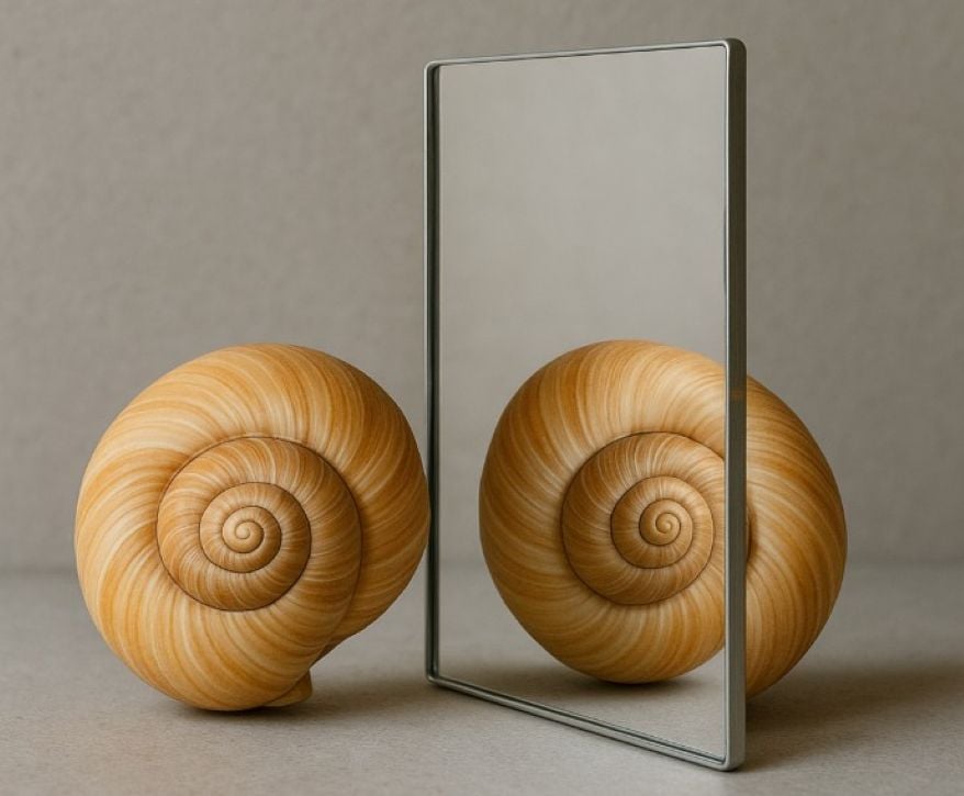 A Snail Shell and its Mirror Image Showing Opposite Handedness