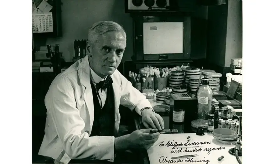 Alexander Fleming in his laboratory where he discovered penicillin, one of the greatest historical events in September