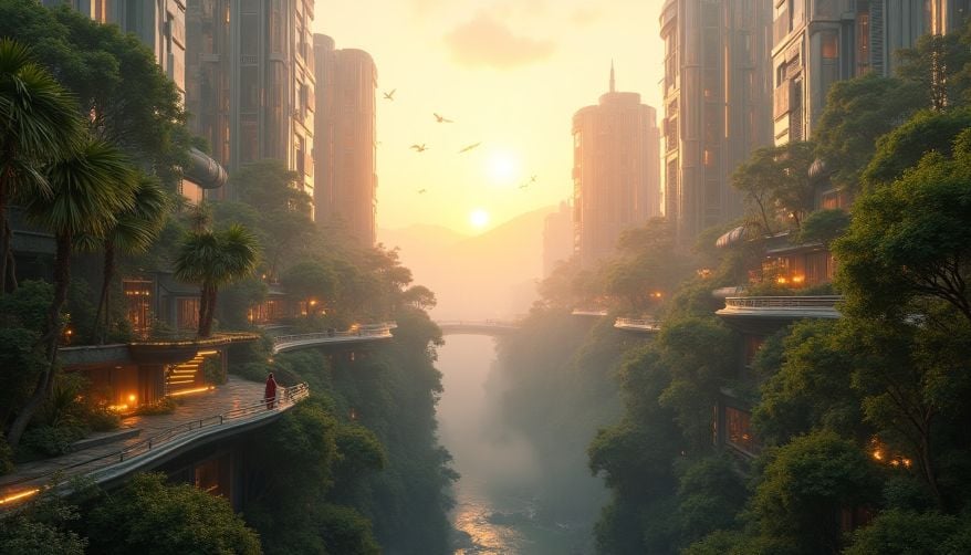 Futuristic vision of a sustainable urban environment made possible by interdisciplinary research.